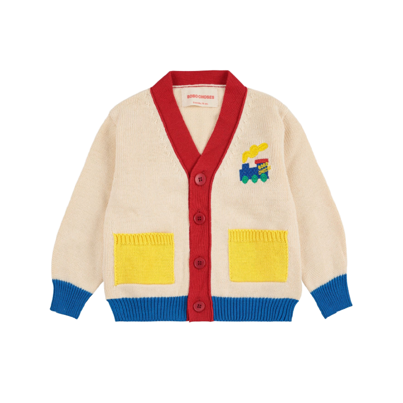 bobo choses bobo choo choo color block baby cardigan offwhite