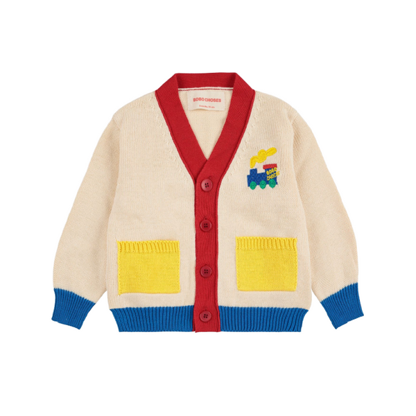 bobo choses bobo choo choo color block baby cardigan offwhite