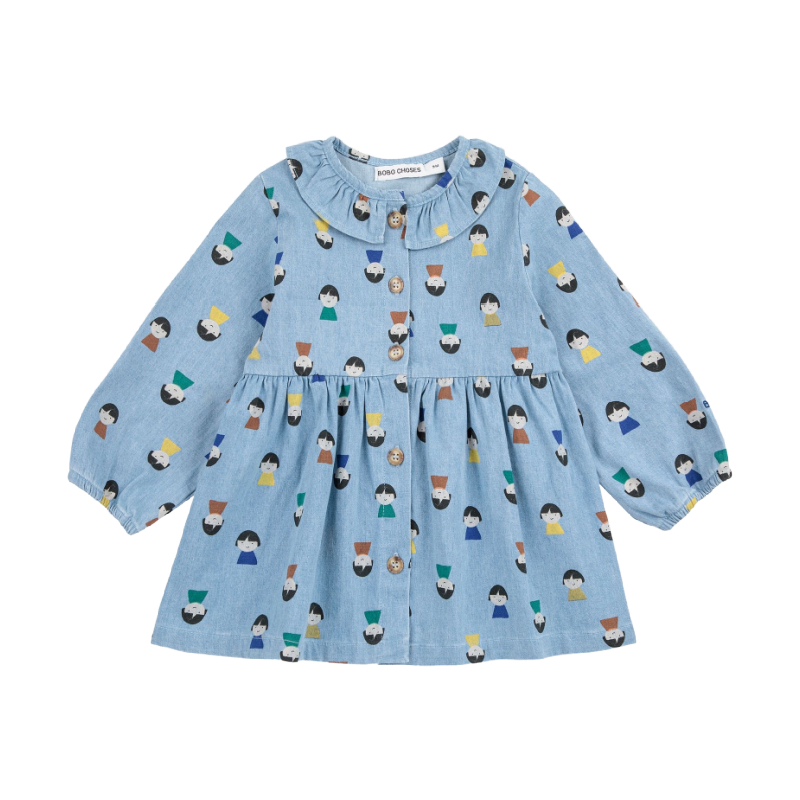 bobo choses game pawns all over light denim baby dress light blue