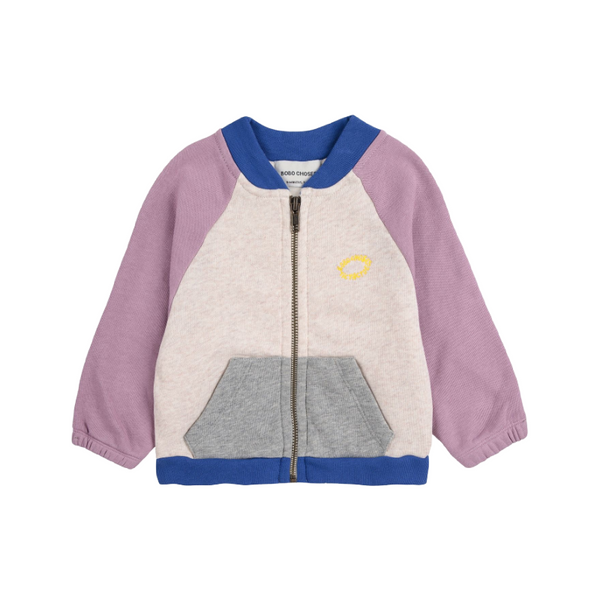 bobo choses tic tac toe color block zipped baby sweatshirt lavender