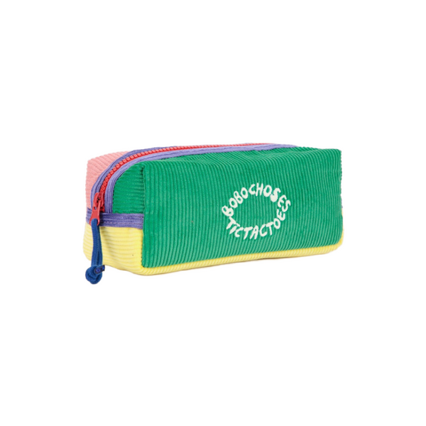 bobo choses tic tac toe color block corduroy pencil case green