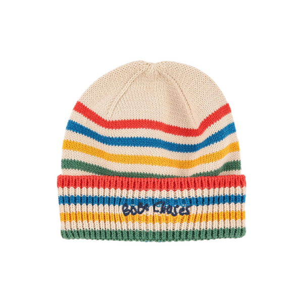 bobo choses tic tac toe knitted striped baby beanie offwhite