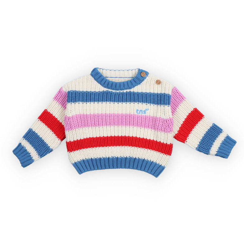 the new society celiosa baby sweater iris whisper stripes