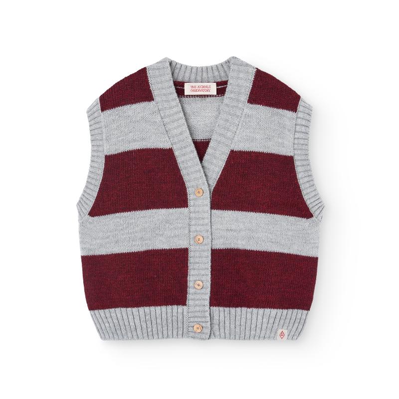 the animals observatory blobfish kid cardigan vest maroon stripe