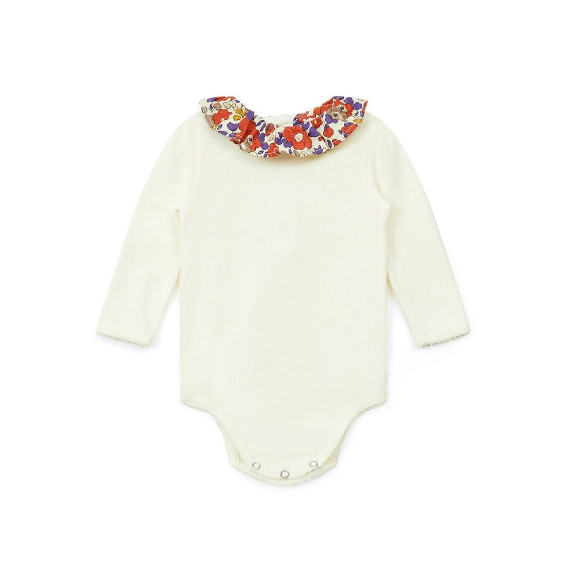 bonton liberty ruffle collar baby onesie cream