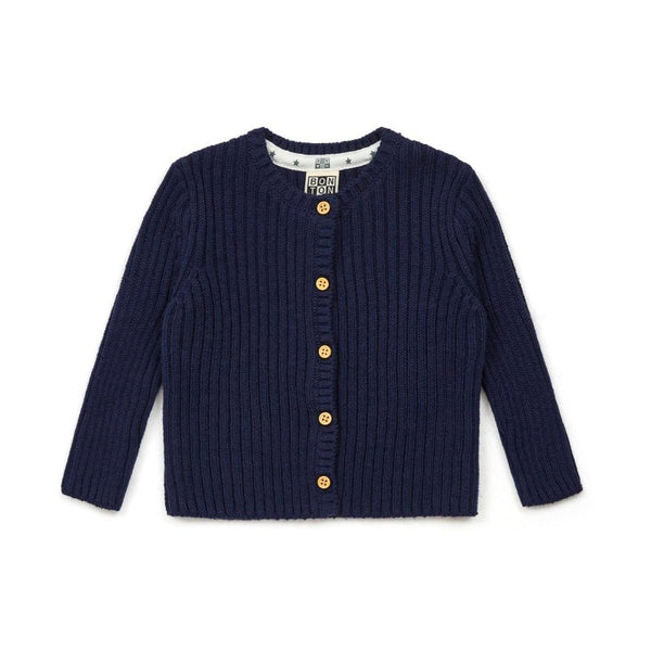 bonton rib knit baby cardigan navy