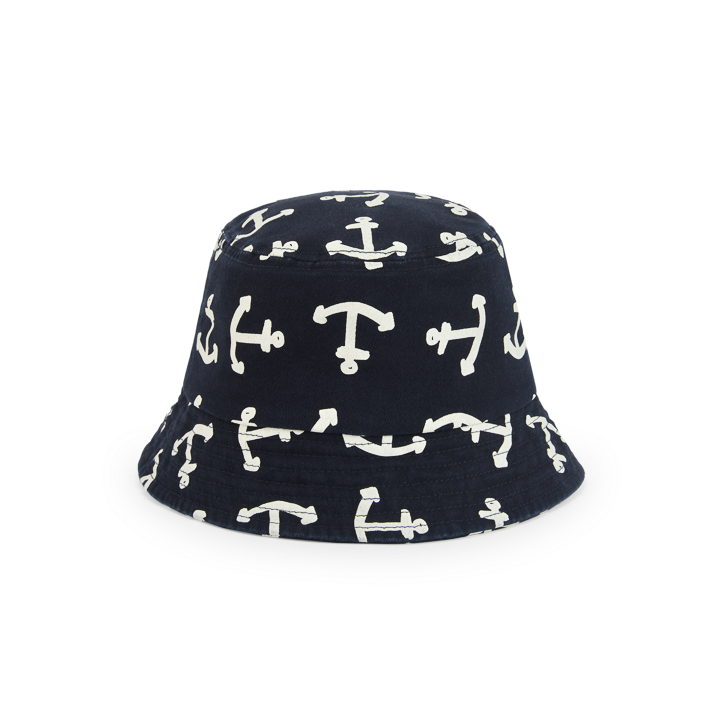 Navy bucket hat with white anchor pattern from the animals observatory