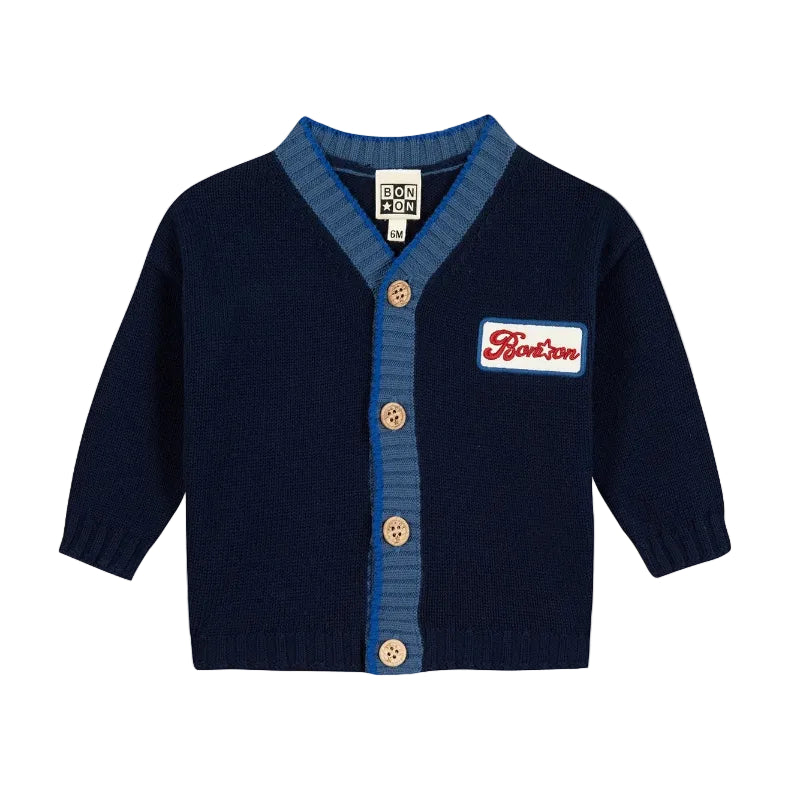 bonton lucas baby cardigan indigo