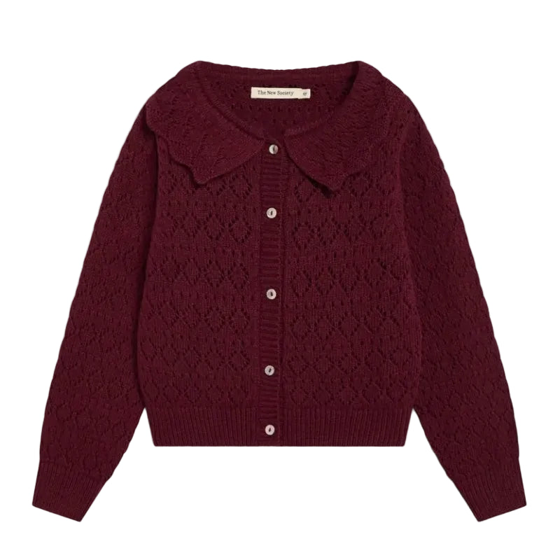 the new society luma cardigan burgundy