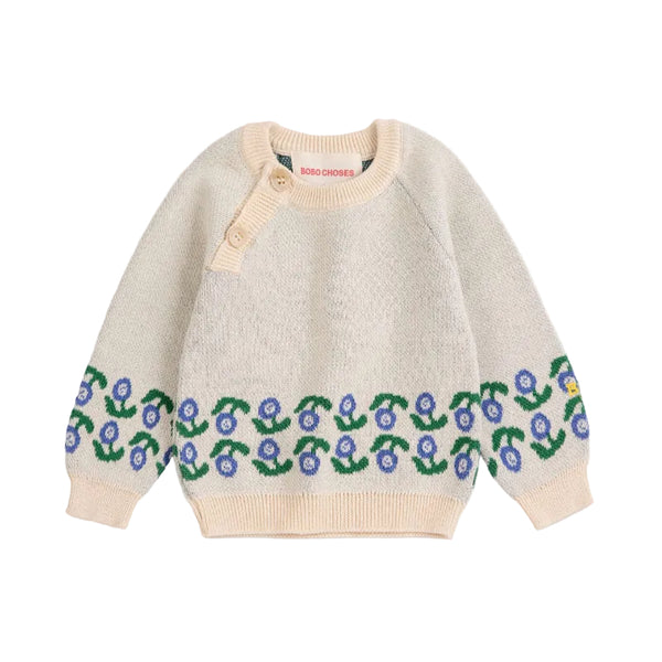 bobo choses stamp bloom jacquard baby sweater off white