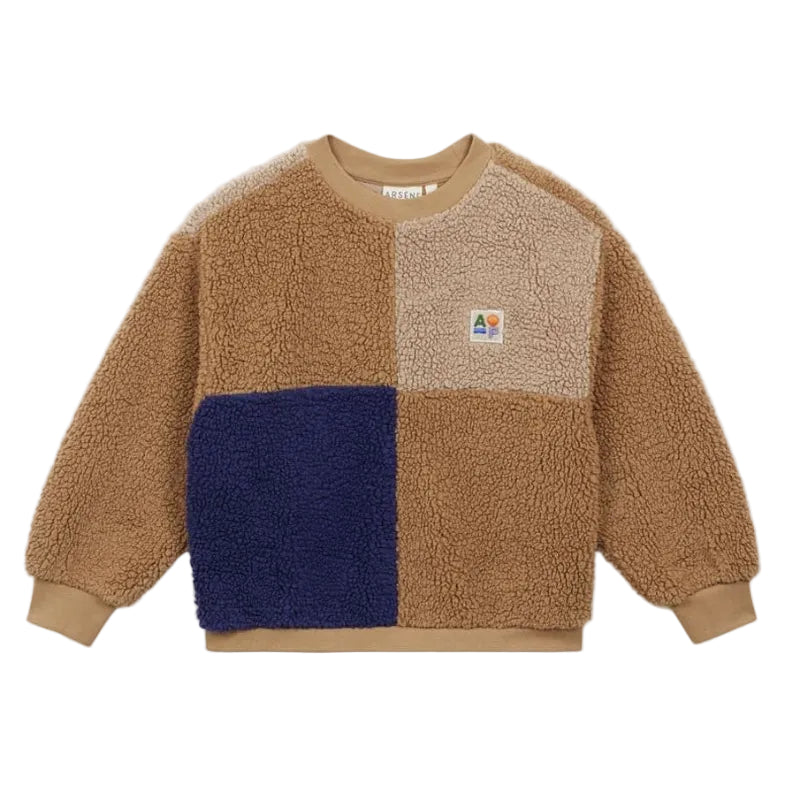 arsene & les pipelettes tricolor sherpa sweatshirt beige