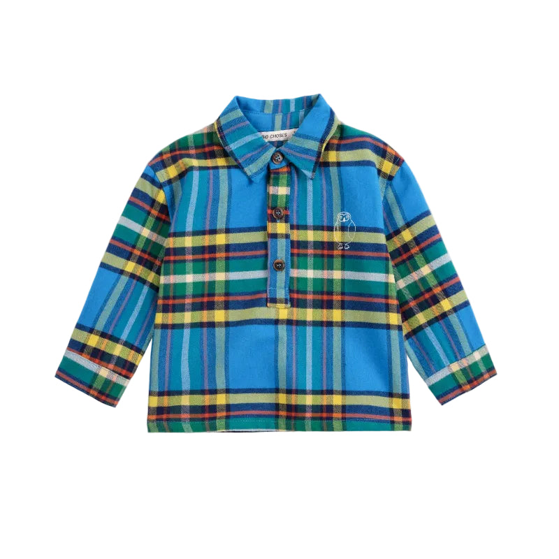 bobo choses plaid all over baby shirt blue
