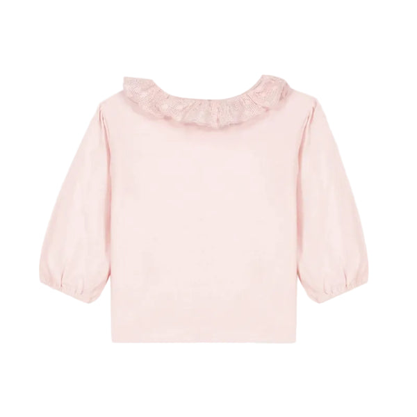 bonton piris ruffle collar baby t-shirt rose