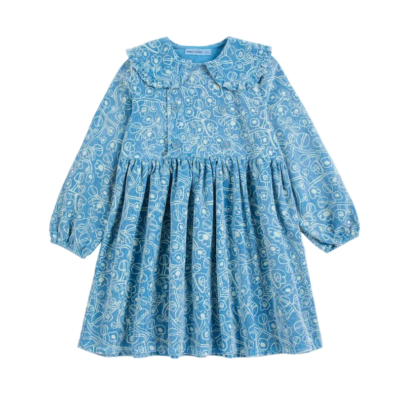 bobo choses sketchy flowers all over corduroy dress blue