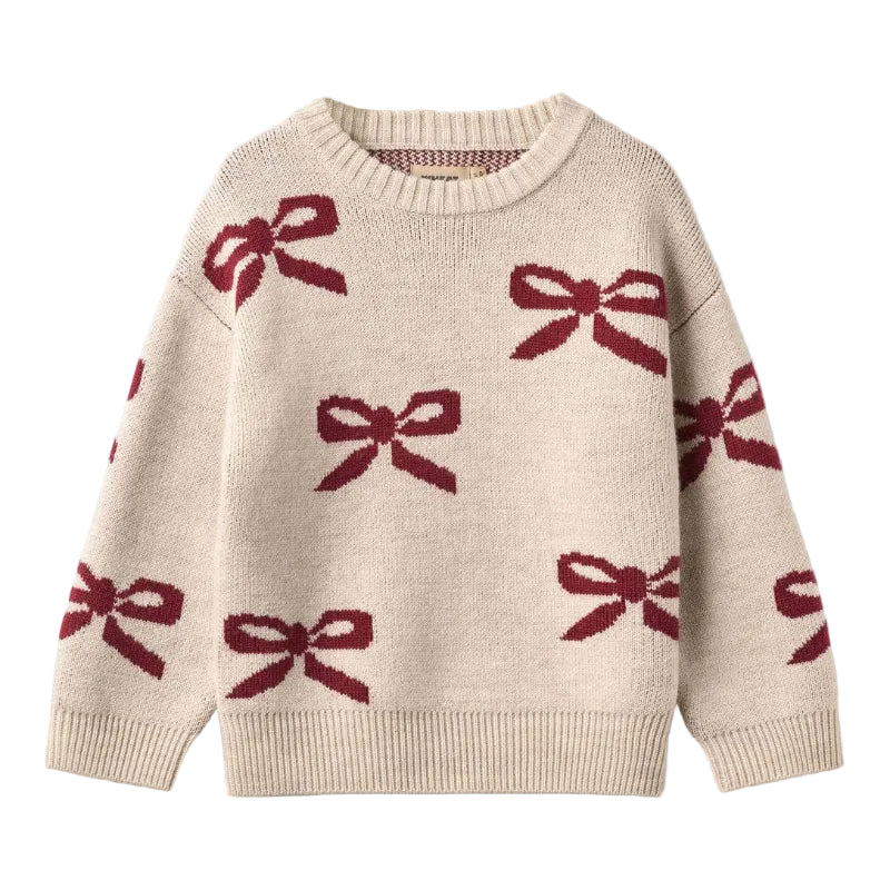 wheat jacquard bows sweater eggshell