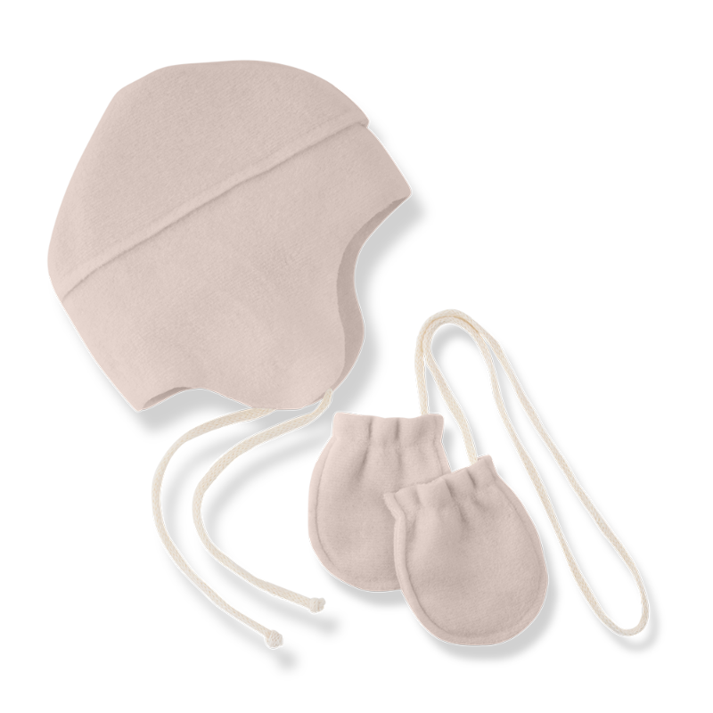 1+ in the family beanie & mittens set nude