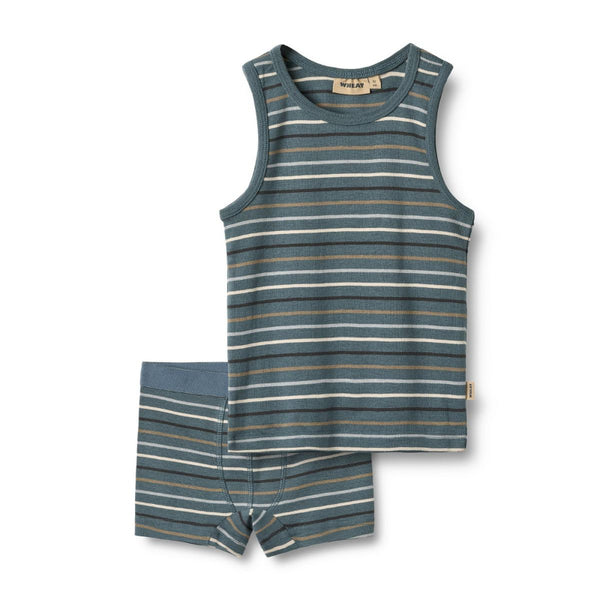 wheat luis boxer & undershirt set blue multi stripe