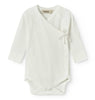 White baby wraparound bodysuit with long sleeves 