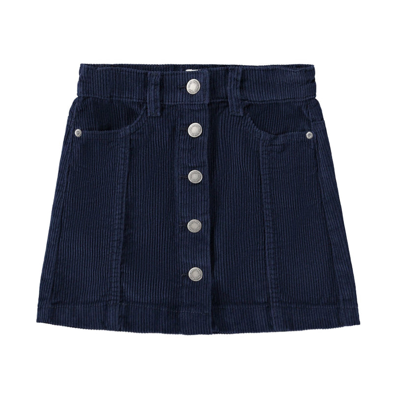 Navy blue corduroy skirt with silver buttons