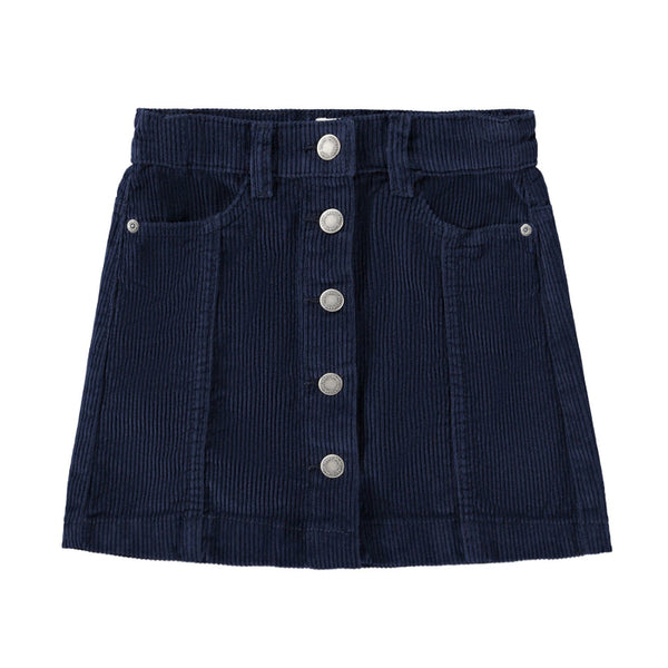 Navy blue corduroy skirt with silver buttons