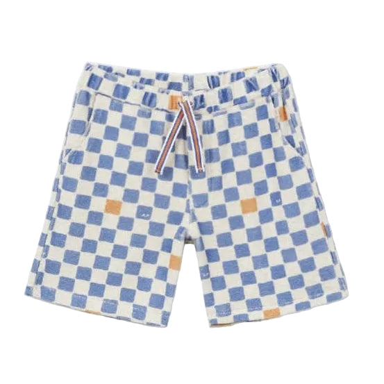 arsene & les pipelettes checked terry bermuda shorts cobalt