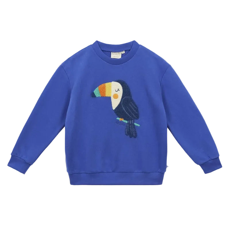 arsene & les pipelettes toucan embroidered sweatshirt cobalt