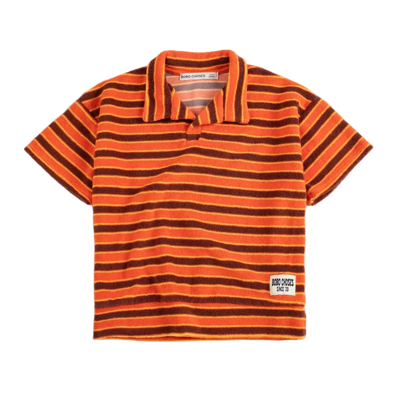 bobo choses striped terry polo brick/orange