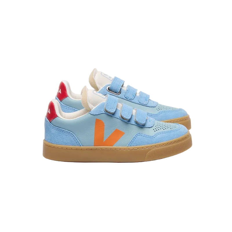 veja small v-10 velcro leather sneakers steel fury natural