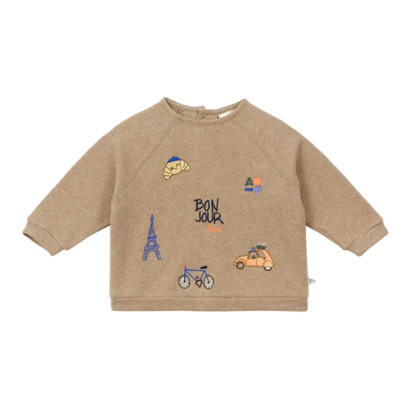 arsene & les pipelettes bonjour paris baby sweatshirt mocha