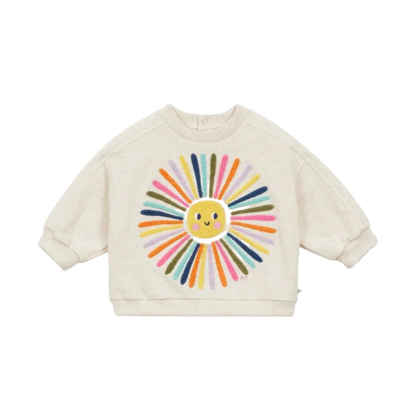 arsene & les pipelettes crinkle flower baby sweatshirt heather grey