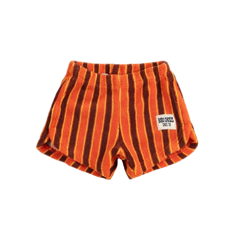 bobo choses striped terry baby shorts brick/orange