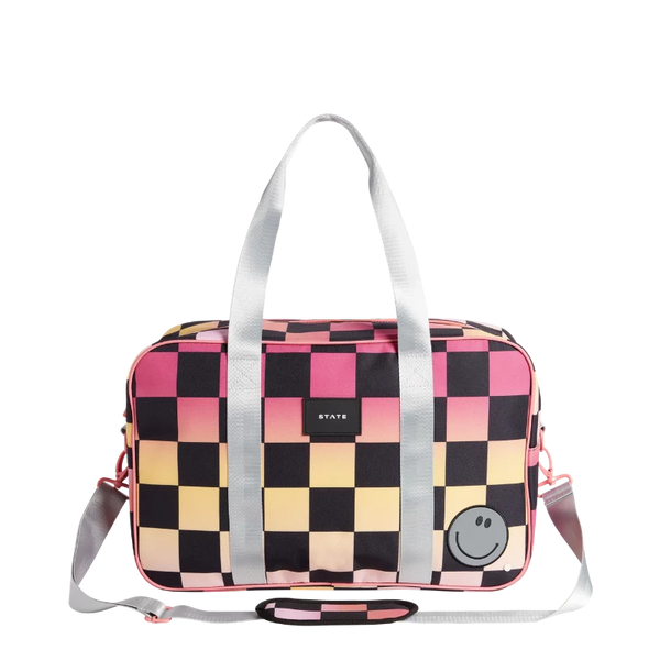 state bags rockaway kids duffel pink checkerboard