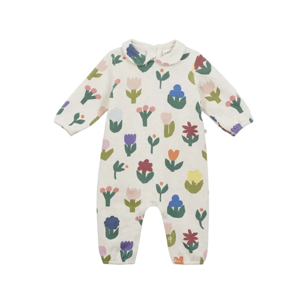 arsene & les pipelettes floral fleece baby jumpsuit beige