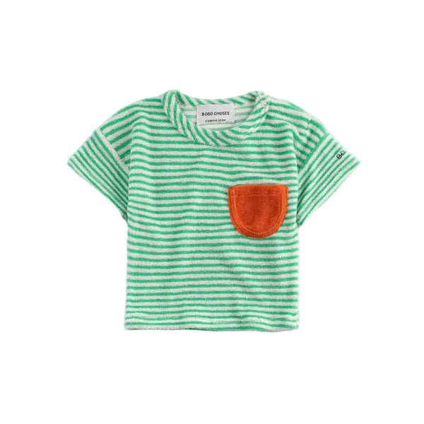 bobo choses terry cloth baby t-shirt green stripes