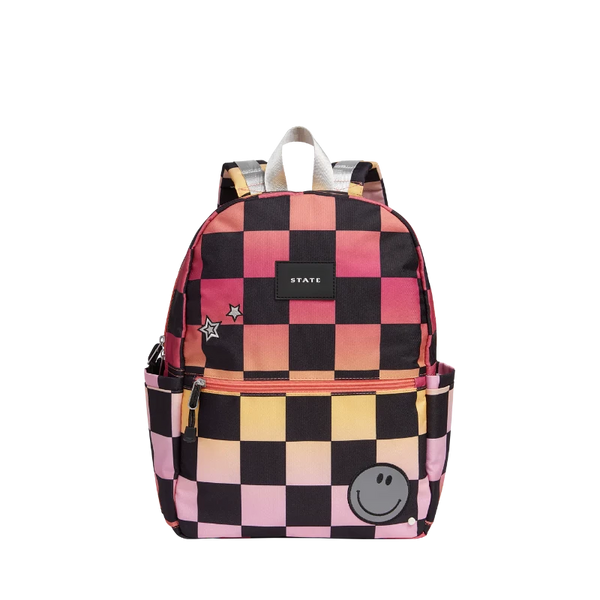 state bags kane kids travel backpack pink checkerboard