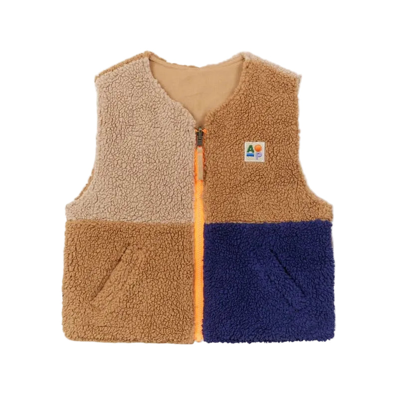 arsene & les pipelettes tricolor sherpa vest camel