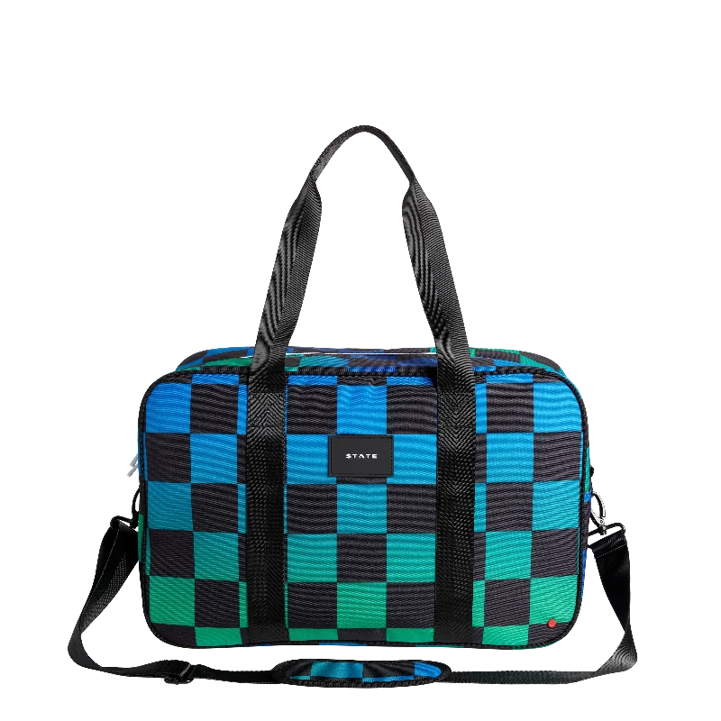 state bags rockaway kids duffel blue checkerboard