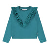 Teal long-sleeve top with ruffled neckline by molo