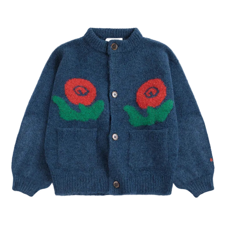 bobo choses stamp bloom cardigan navy blue