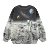 Sweatshirt with space-themed design featuring an astronaut on the moon and planets.