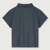 gray label collared shirt blue grey
