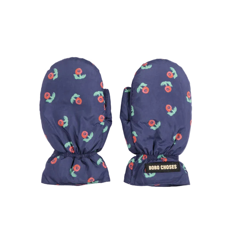 bobo choses stamp bloom all over mittens navy blue