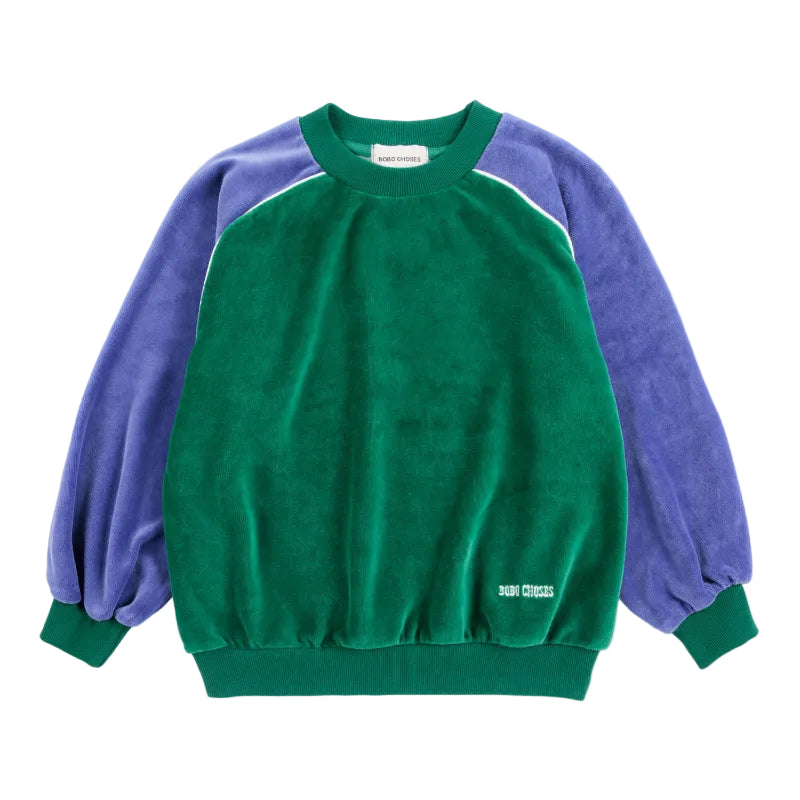 bobo choses color block velour sweatshirt green