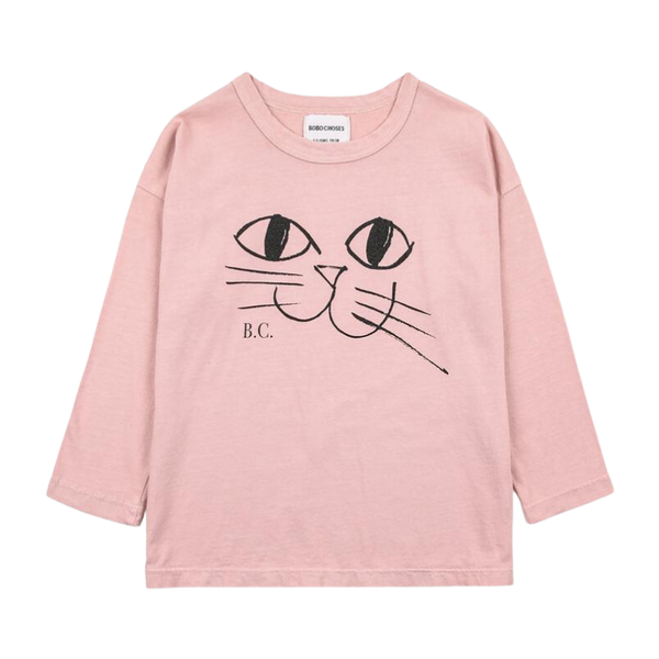 bobo choses smiling cat long sleeve t-shirt pink