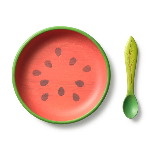 Children's plate and spoon set with watermelon design 