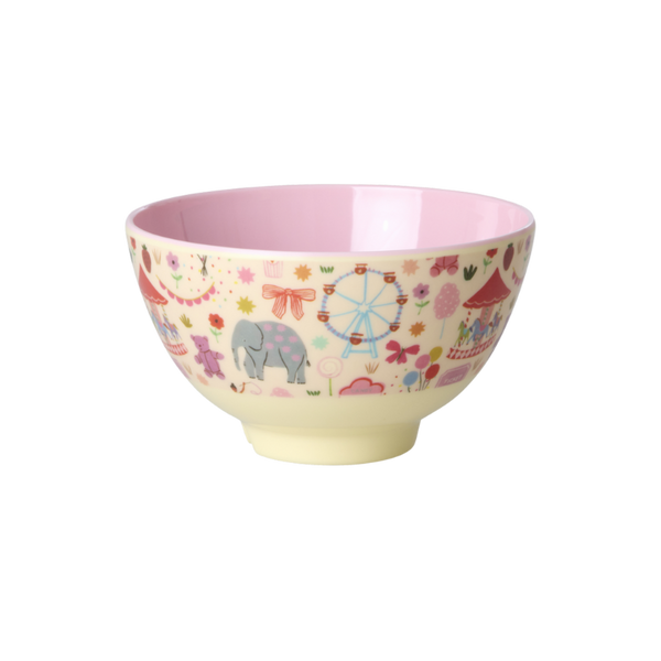 rice small melamine bowl fun fair print pink