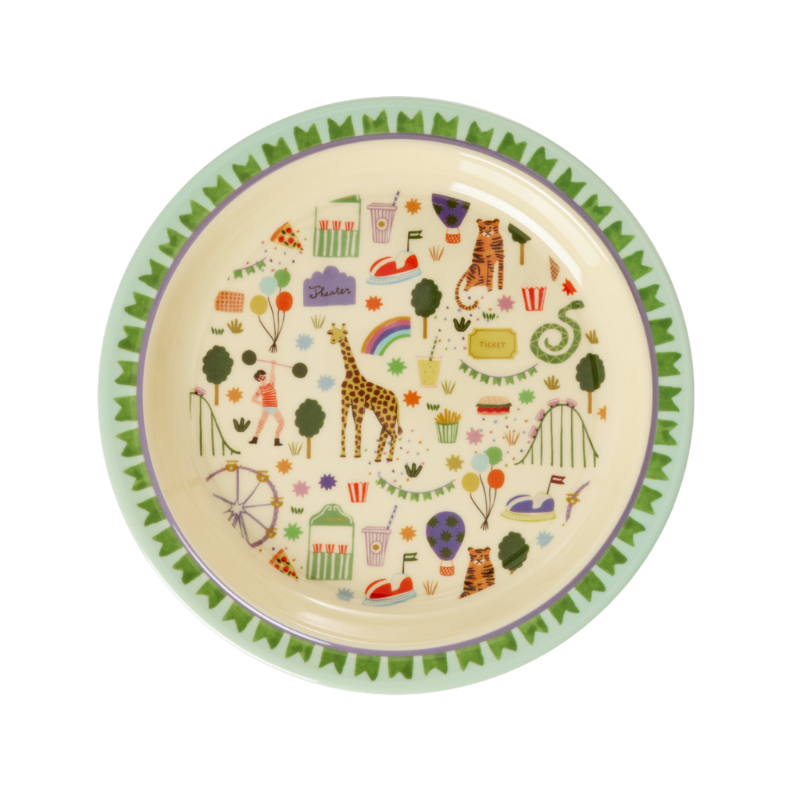 melamine kids plate fun fair mint print