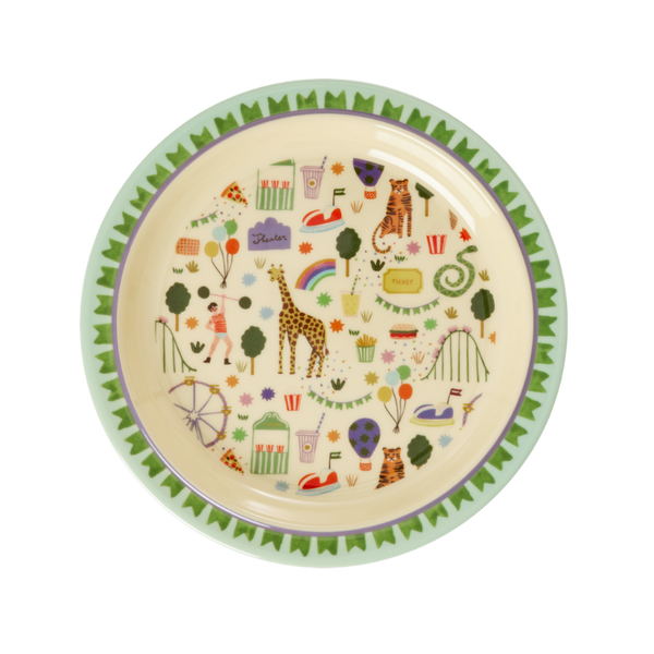 melamine kids plate fun fair mint print