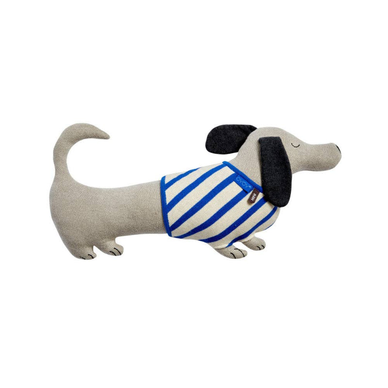 oyoy slinkii dog cushion beige/dark blue