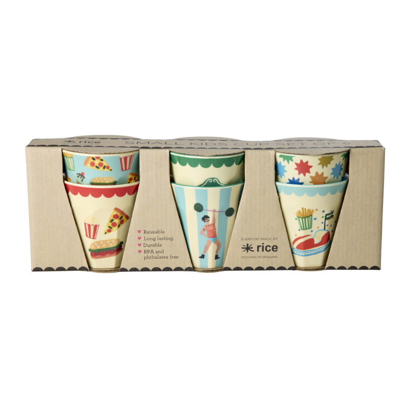 rice melamine kids cups gift box fun fair mint prints 